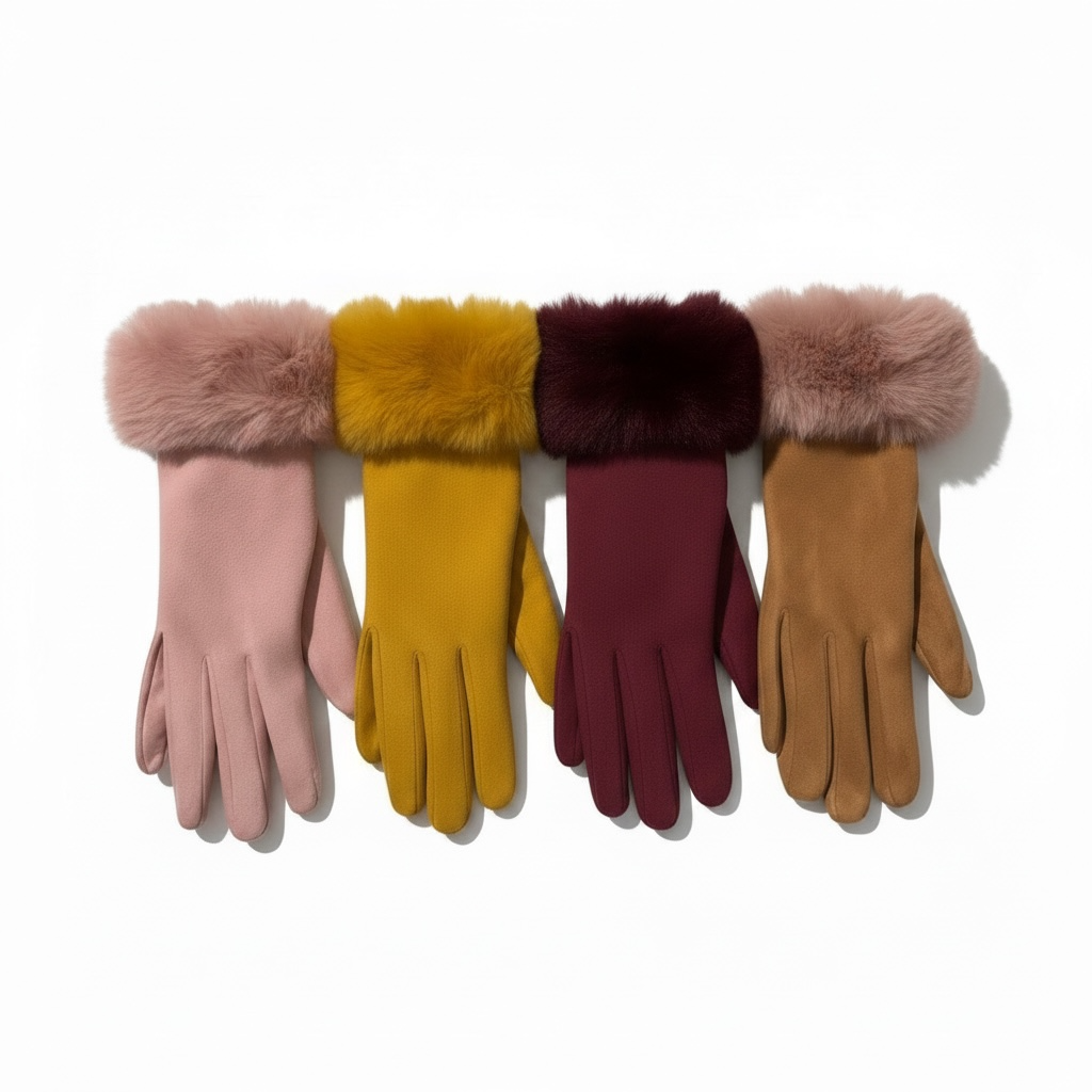 Faux Swede Glove for Women with Faux Fur Trim