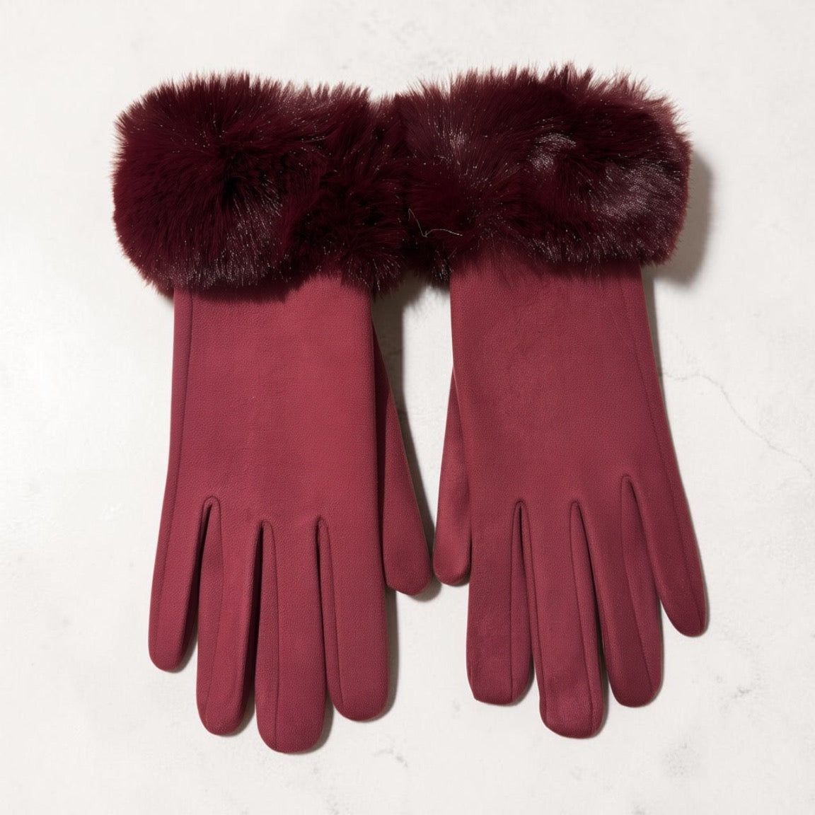 Faux Swede Glove for Women with Faux Fur Trim