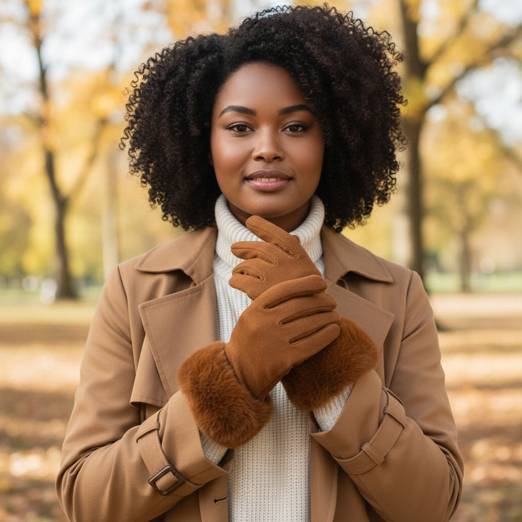 Faux Swede Glove for Women with Faux Fur Trim