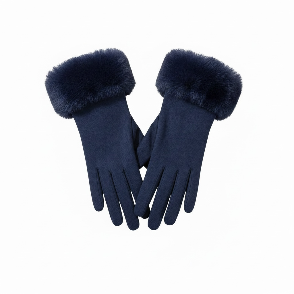 Faux Swede Glove for Women with Faux Fur Trim
