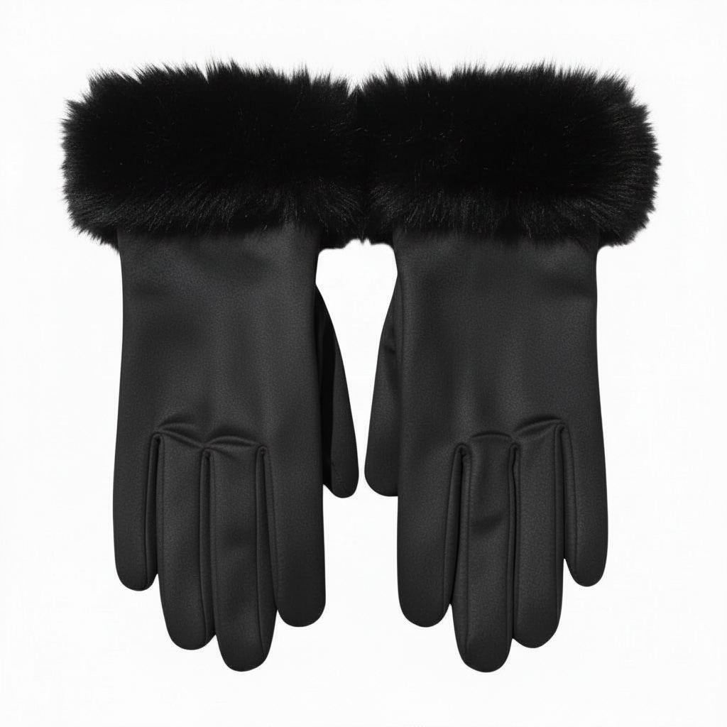 Faux Swede Glove for Women with Faux Fur Trim