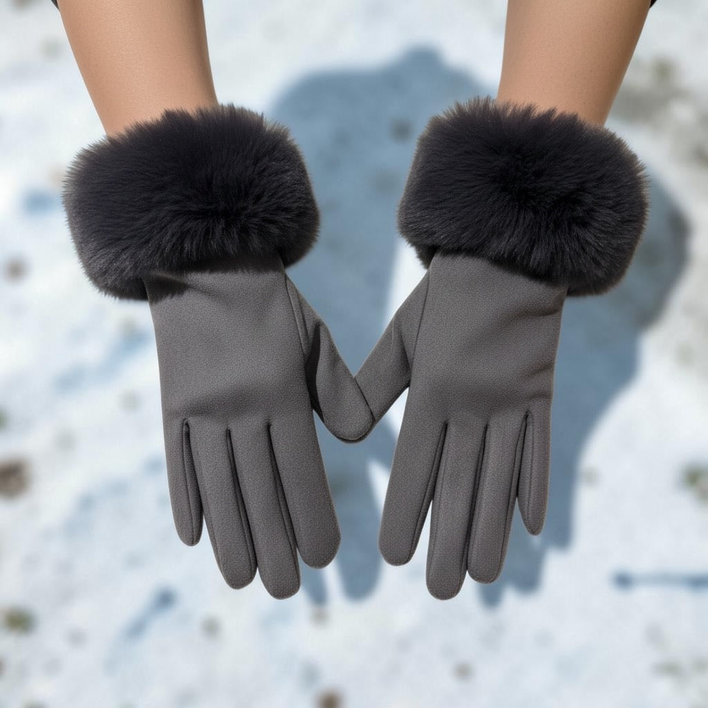 Faux Swede Glove for Women with Faux Fur Trim