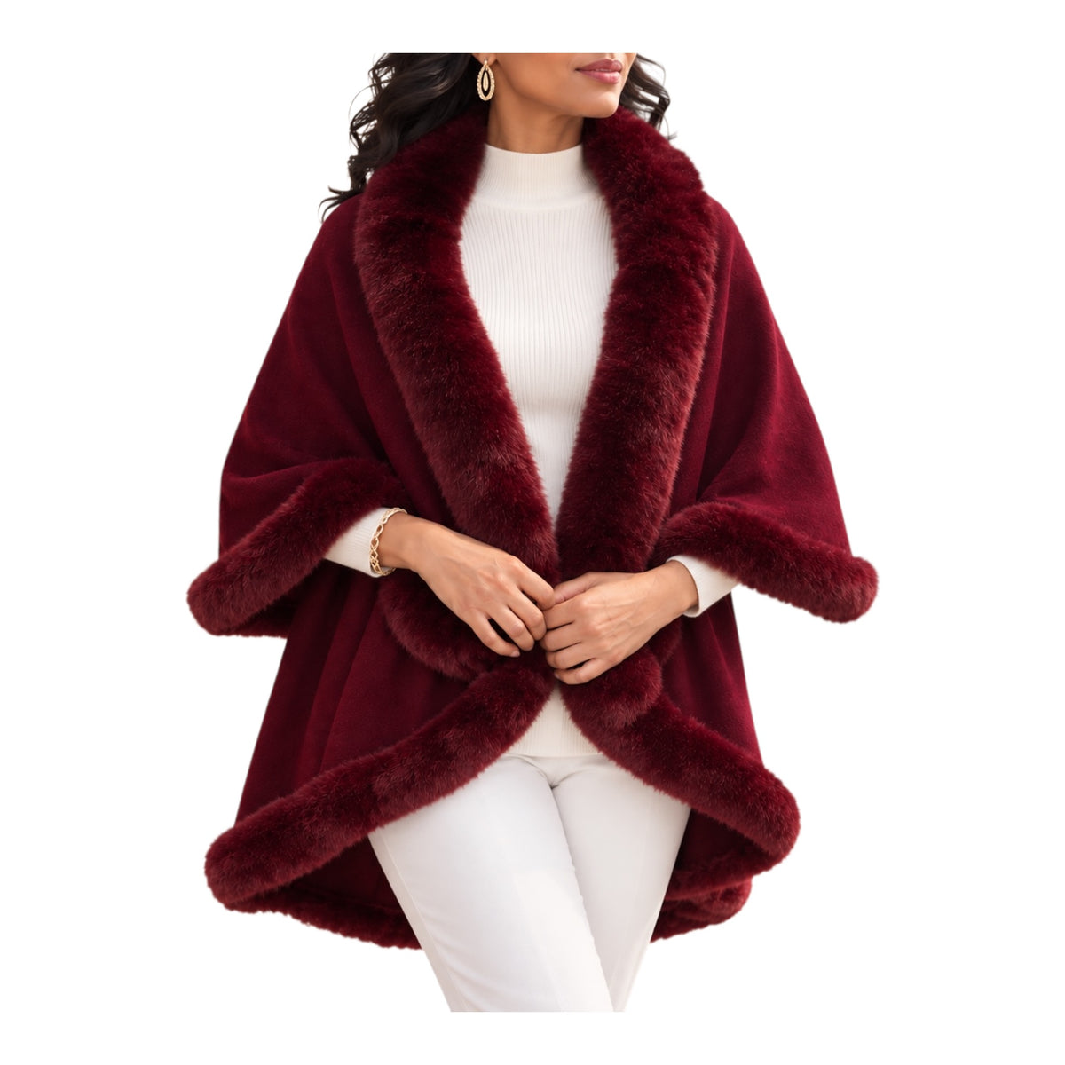 Women's Faux Fur Double Layer Poncho LP801