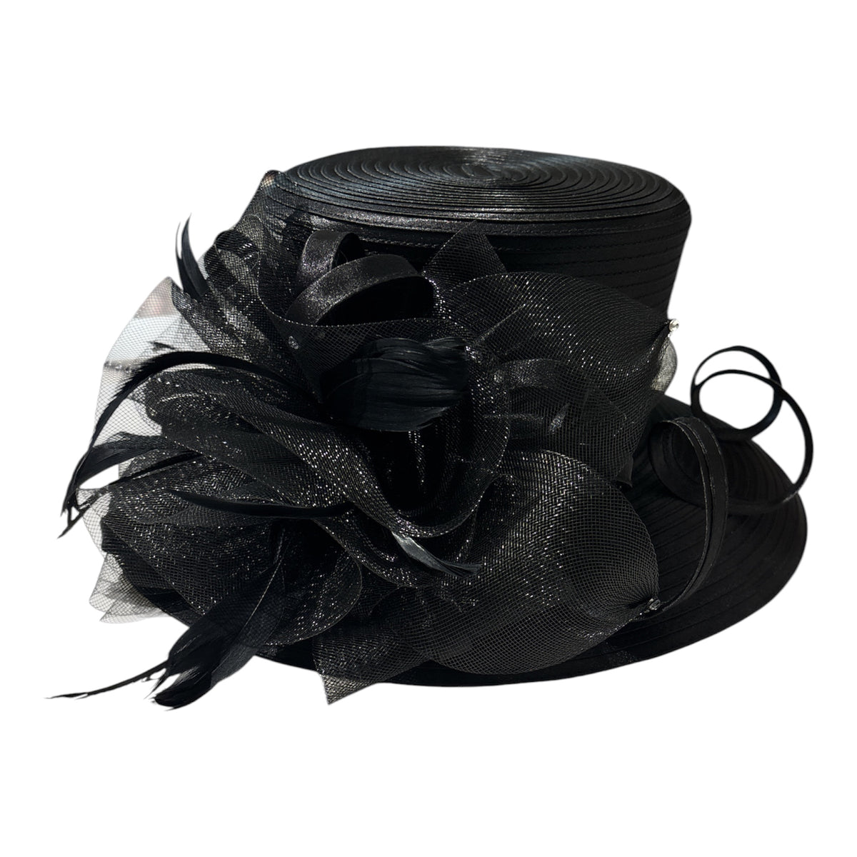 Women's Fabric Church Derby Hats with Flower Feather Rhinestone L68104