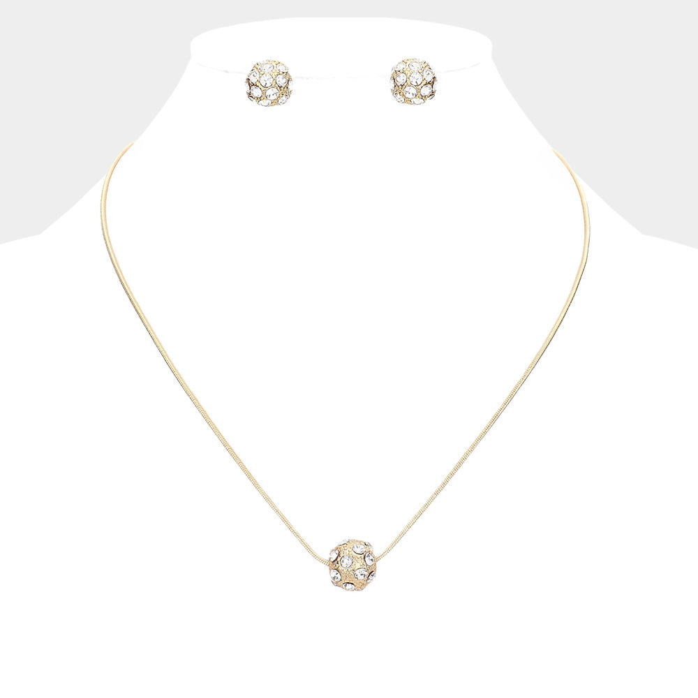 Rhinestone Ball Pendant Necklace Set with Earring