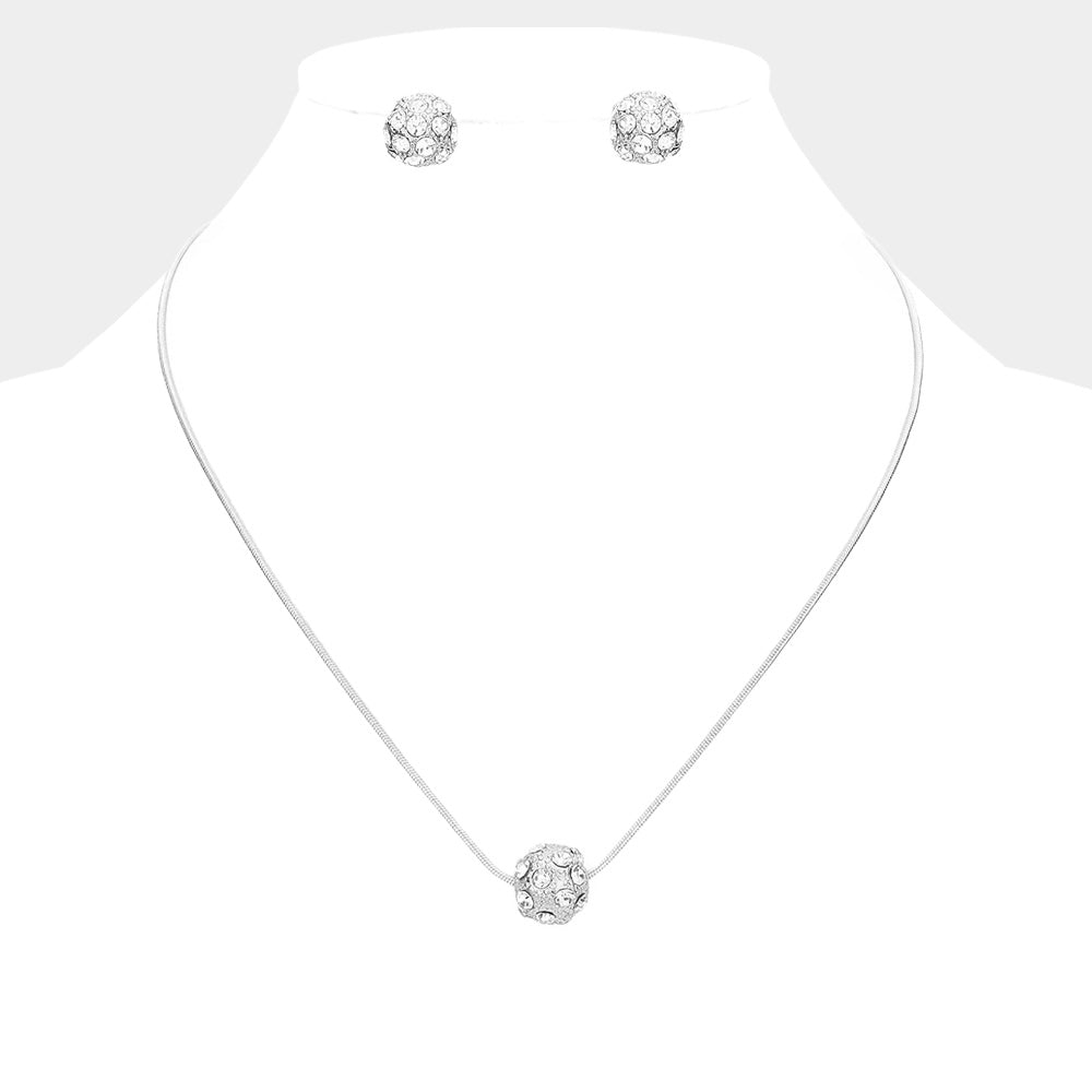 Rhinestone Ball Pendant Necklace Set with Earring