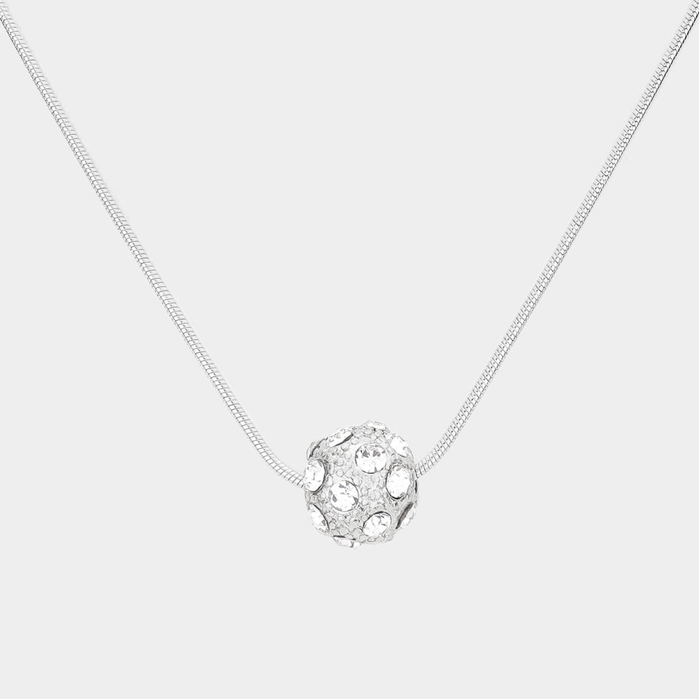 Rhinestone Ball Pendant Necklace Set with Earring