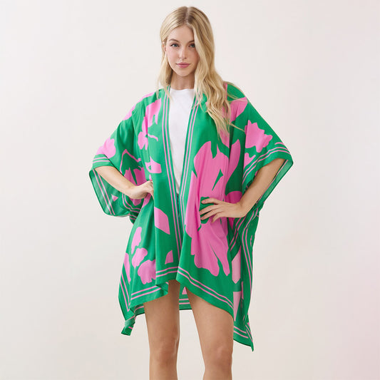 Women's Floral Print  Flowy Loose Fit Kimono Summer Beach Top Cover up Light Weight