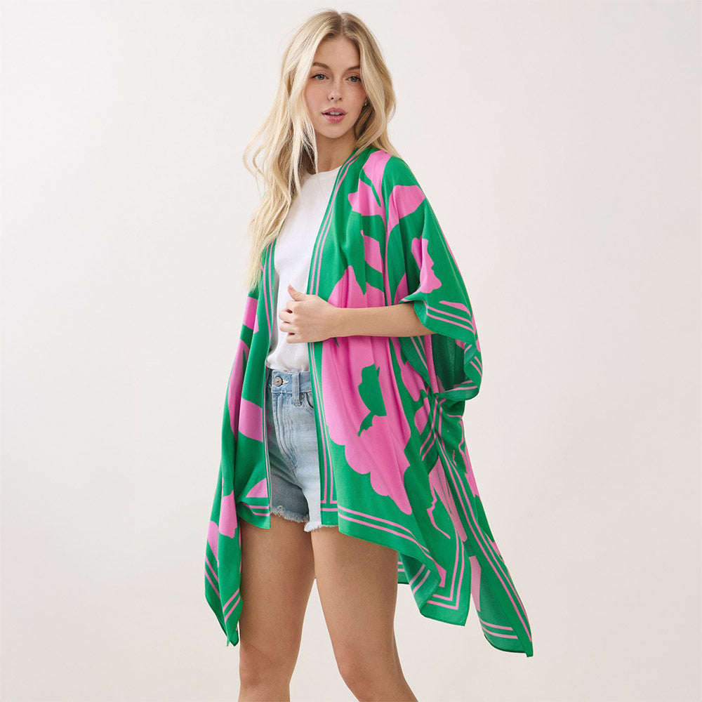 Women's Floral Print  Flowy Loose Fit Kimono Summer Beach Top Cover up Light Weight
