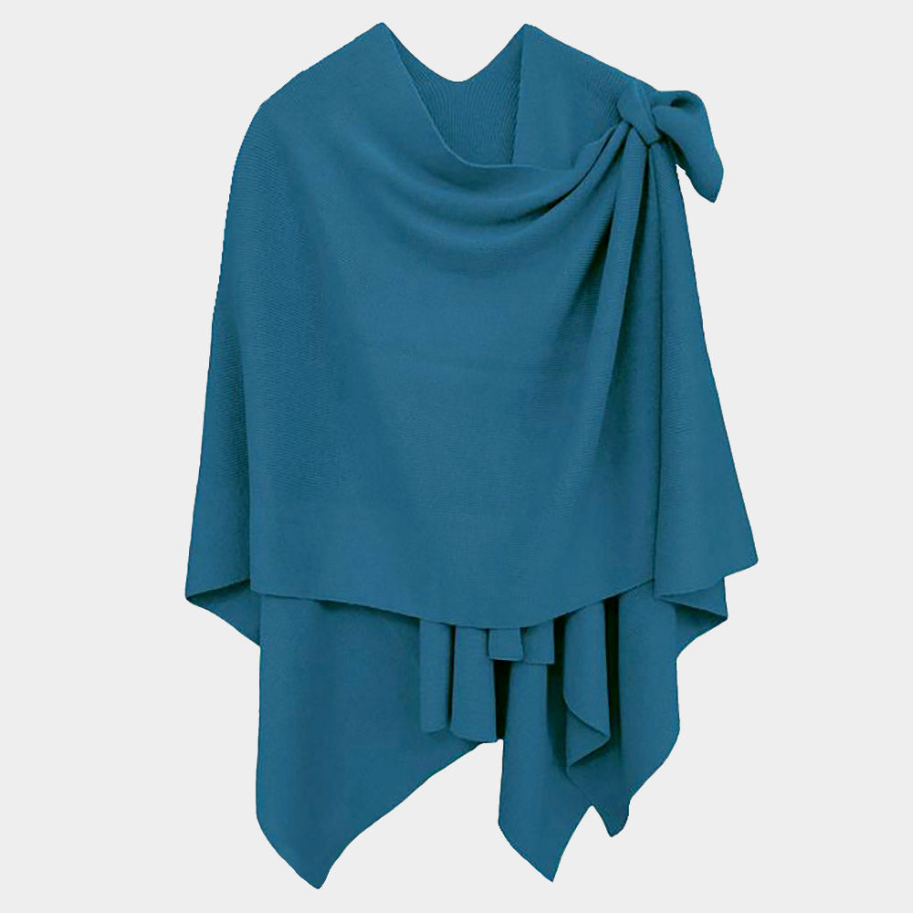 Women's Solid Color Knitted Ruana Poncho Wraps with Shoulder Strap
