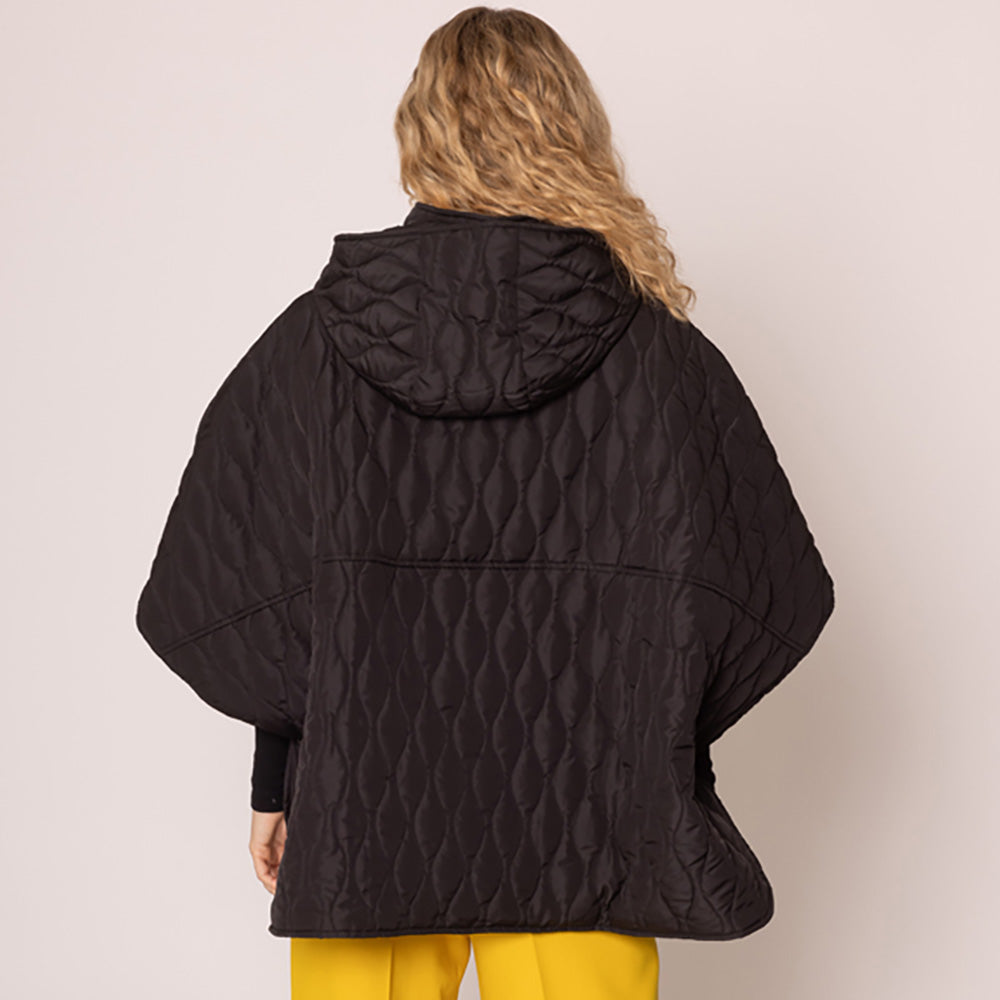 Women's Quilted Wave Pattern Padded Cape with Detachable Hoodie