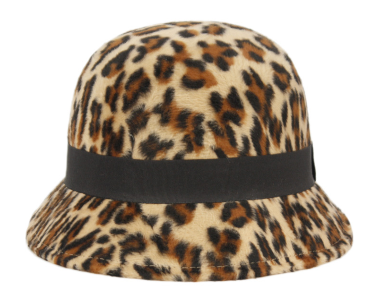 Ladies Leopard Poly Felt Cloche Hats W/Grosgrain Band 5030