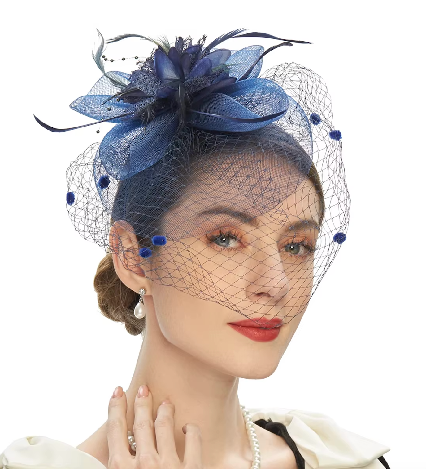 Women's Veil Net Mesh Flower Versatile Feather Derby Fascinators 69204