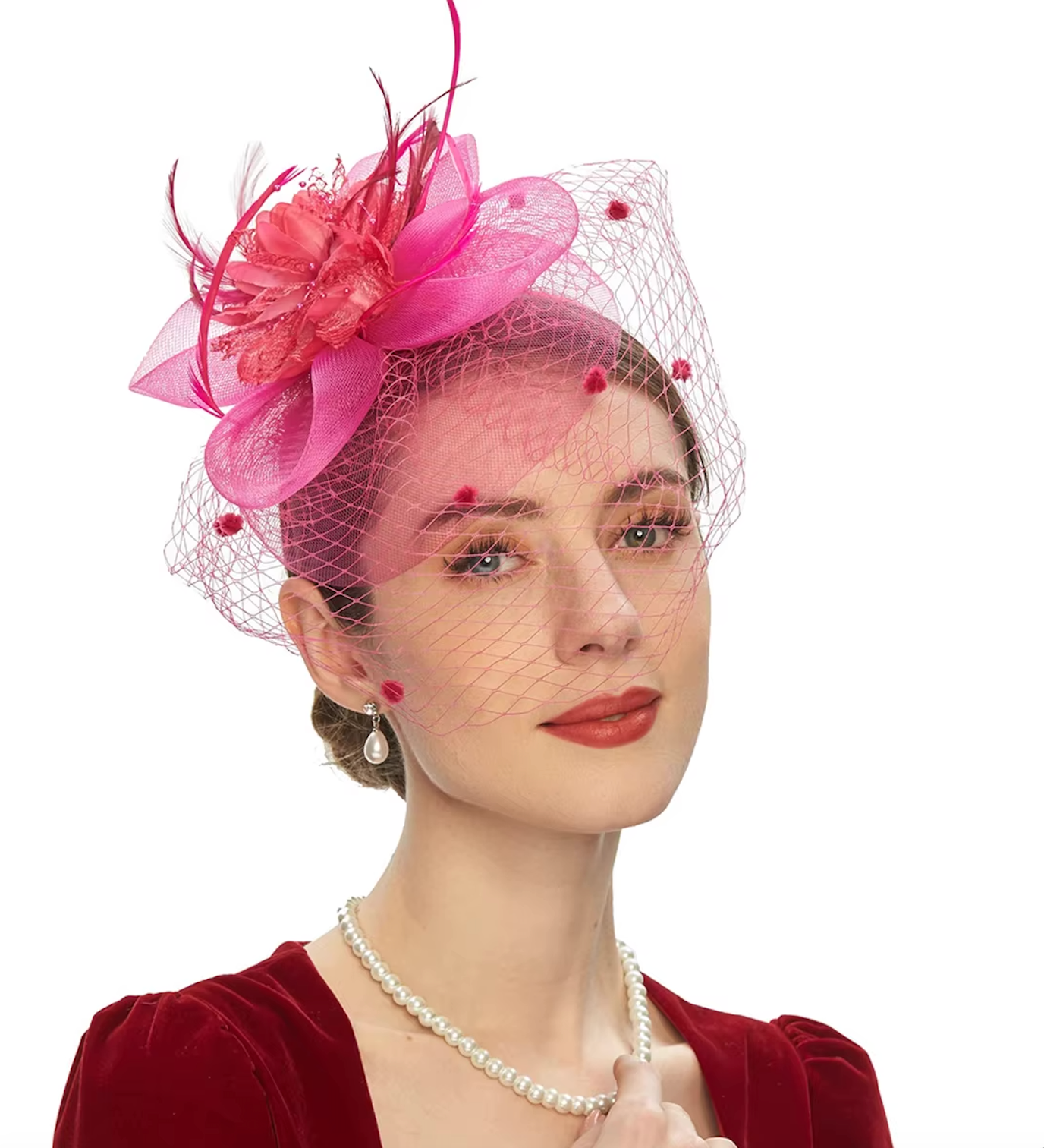Women's Veil Net Mesh Flower Versatile Feather Derby Fascinators 69204