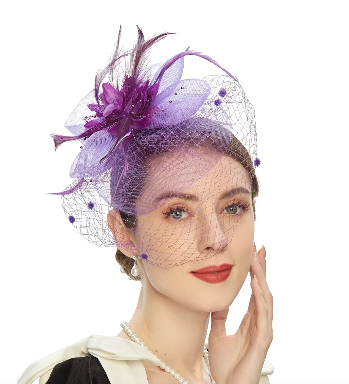 Women's Veil Net Mesh Flower Versatile Feather Derby Fascinators 69204