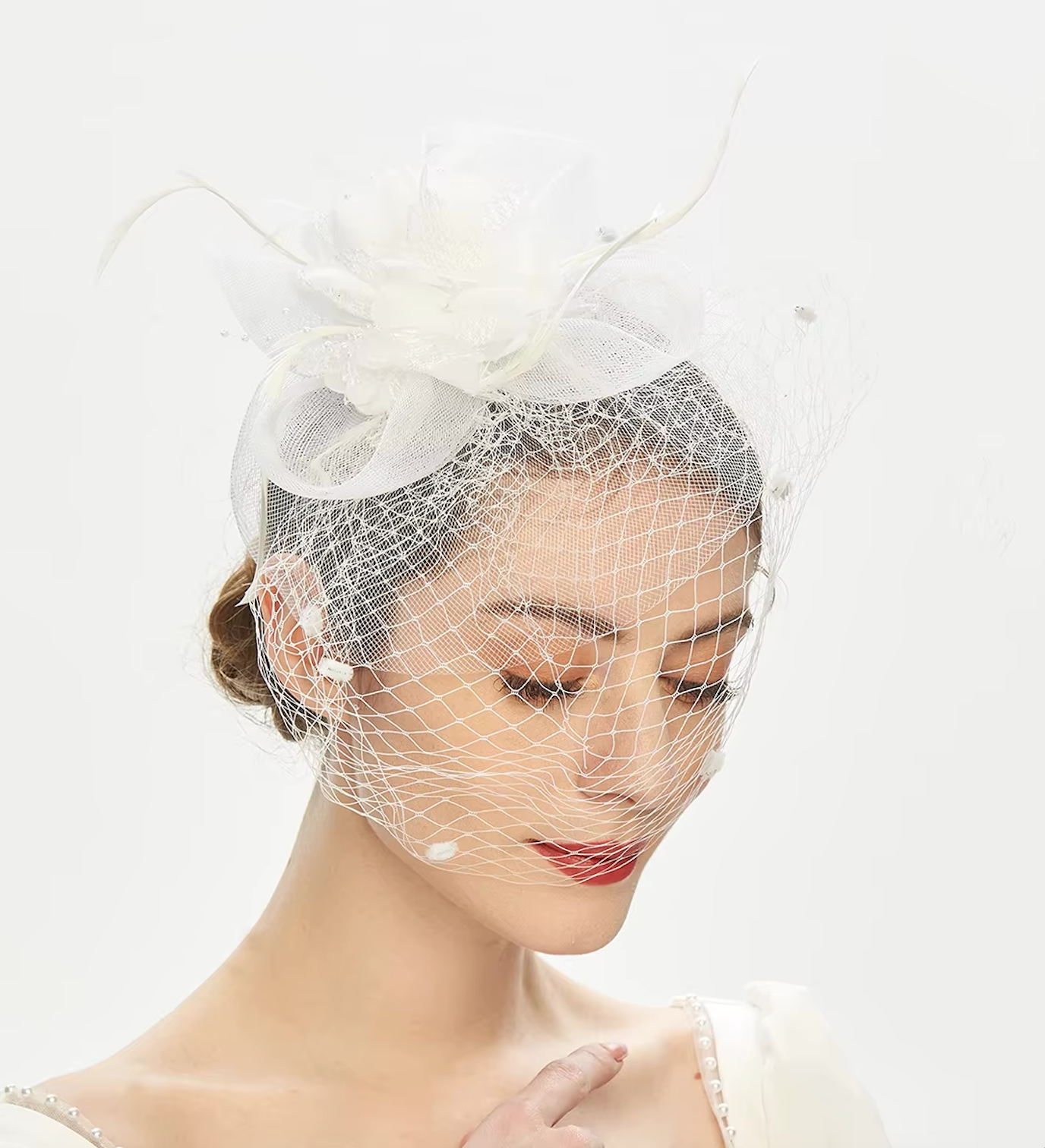 Women's Veil Net Mesh Flower Versatile Feather Derby Fascinators 69204