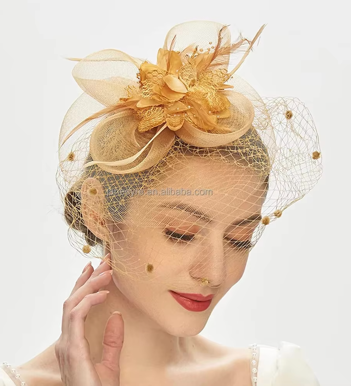 Women's Veil Net Mesh Flower Versatile Feather Derby Fascinators 69204