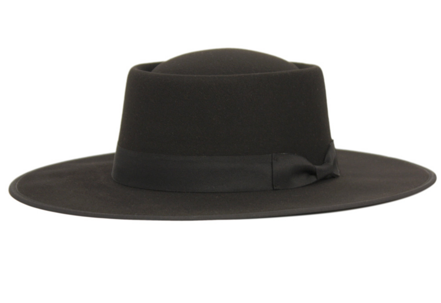Wide Brim Poly Felt Porkpie Fedora With Grosgrain Ribbon Band 6025