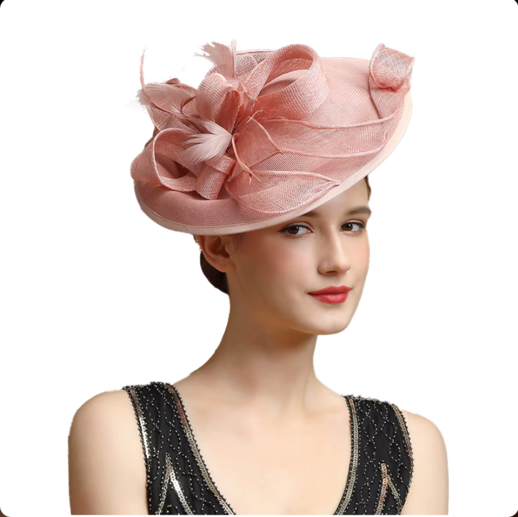 Women's Tea Party Wedding Derby Hat Wider Brim with Feather 69040