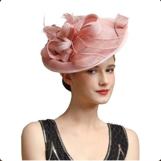 Women's Tea Party Wedding Derby Hat Wider Brim with Feather 69040
