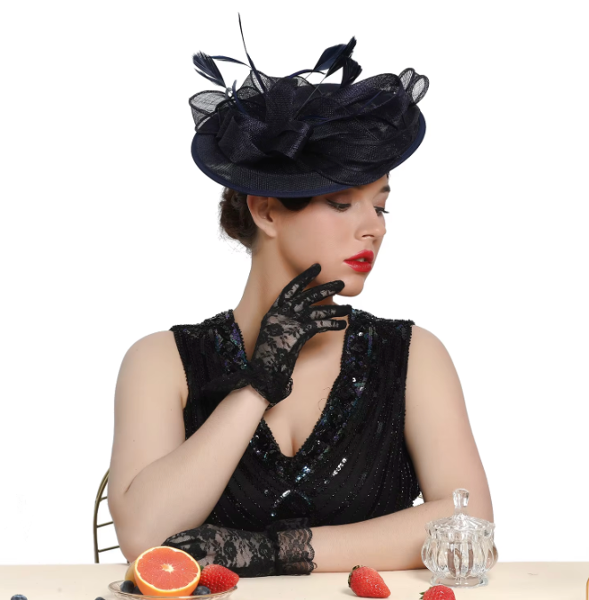Women's Tea Party Wedding Derby Hat Wider Brim with Feather 69040