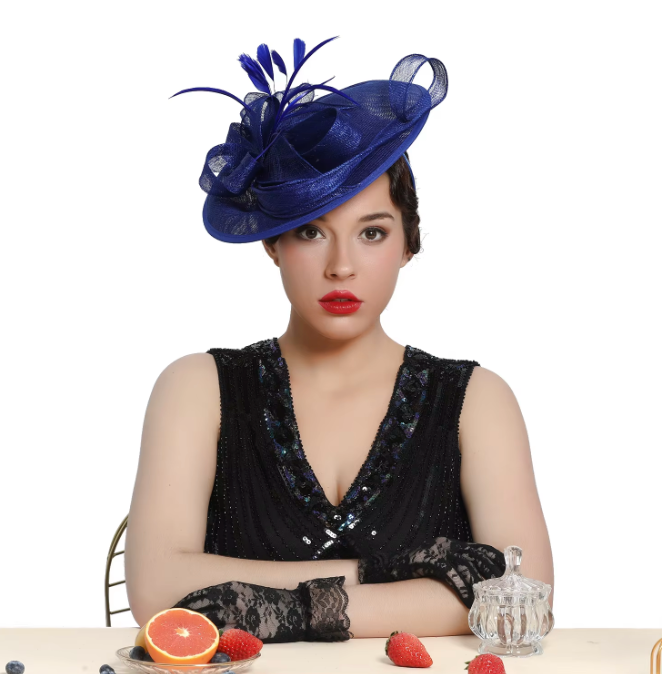 Women's Tea Party Wedding Derby Hat Wider Brim with Feather 69040