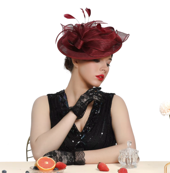Women's Tea Party Wedding Derby Hat Wider Brim with Feather 69040