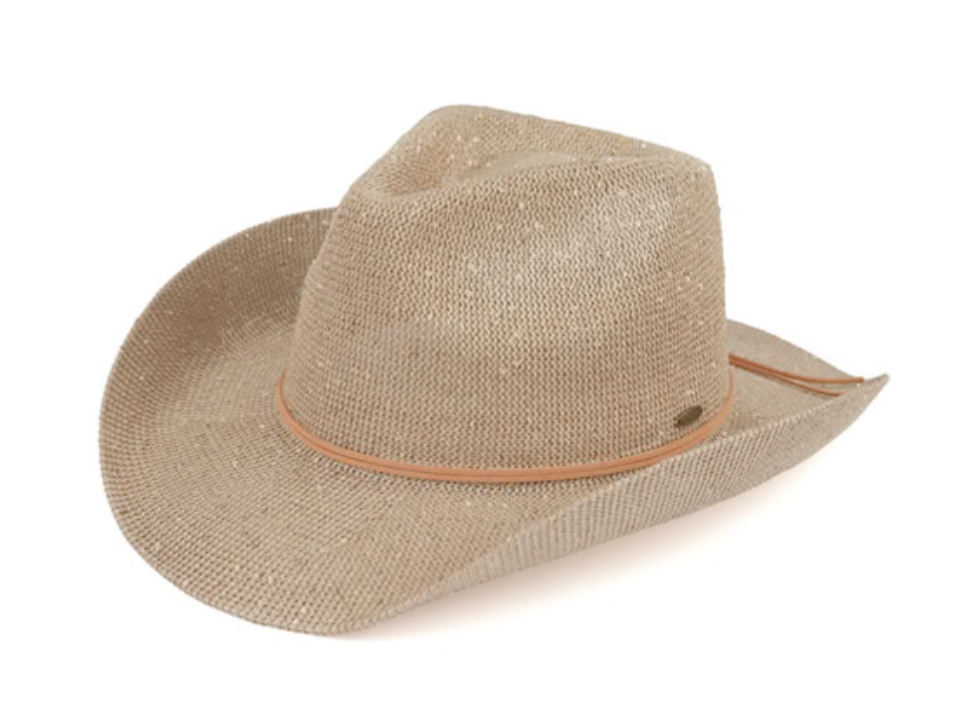 Women's Sequins Cowboy UPF 50+ Sun Protection Cowgirl Hat with Suede String Trim Band L03