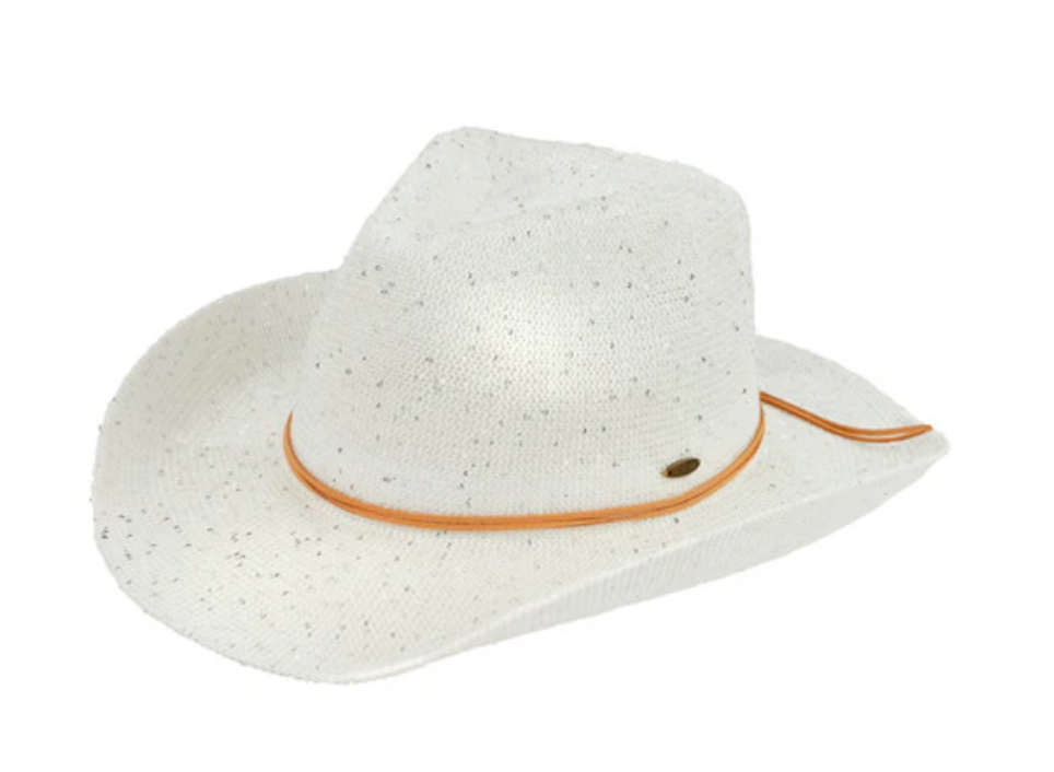 Women's Sequins Cowboy UPF 50+ Sun Protection Cowgirl Hat with Suede String Trim Band L03