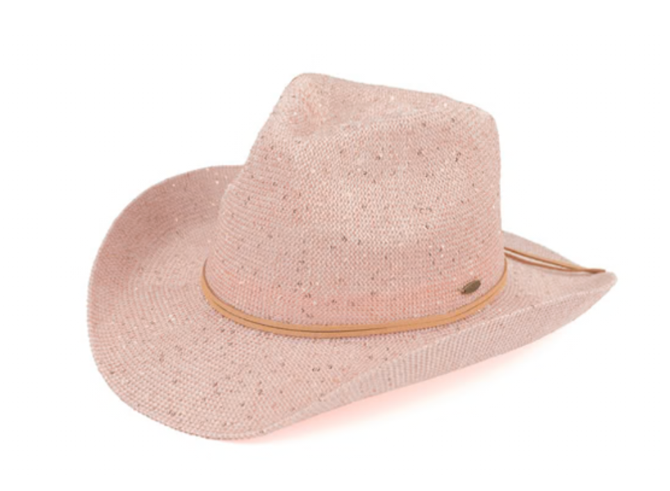 Women's Sequins Cowboy UPF 50+ Sun Protection Cowgirl Hat with Suede String Trim Band L03