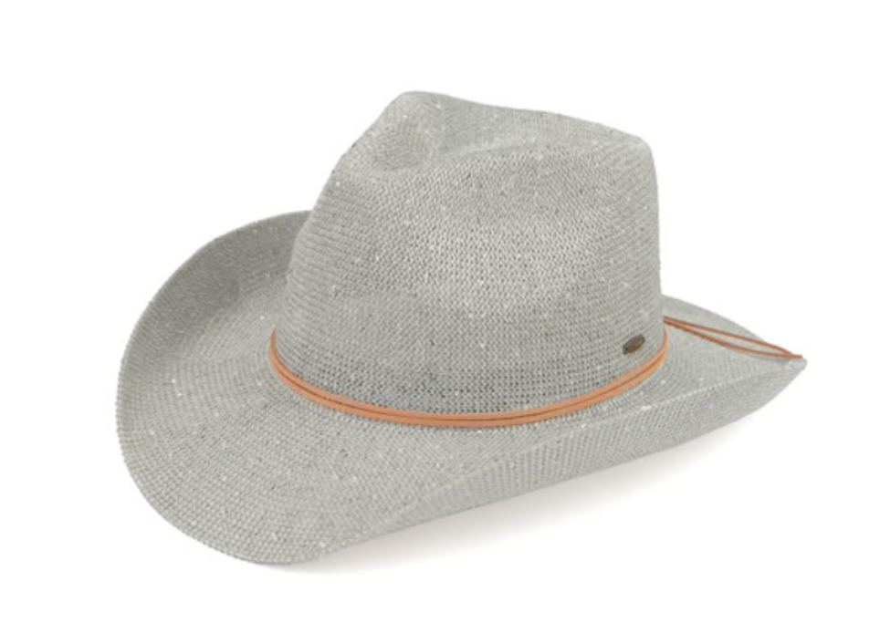 Women's Sequins Cowboy UPF 50+ Sun Protection Cowgirl Hat with Suede String Trim Band L03