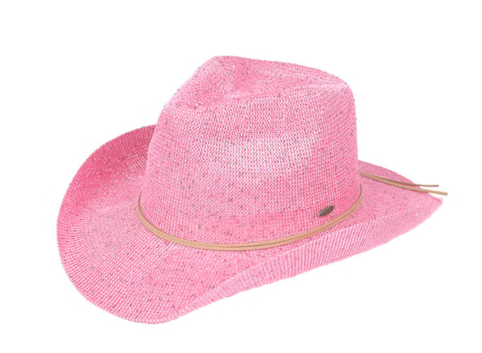 Women's Sequins Cowboy UPF 50+ Sun Protection Cowgirl Hat with Suede String Trim Band L03