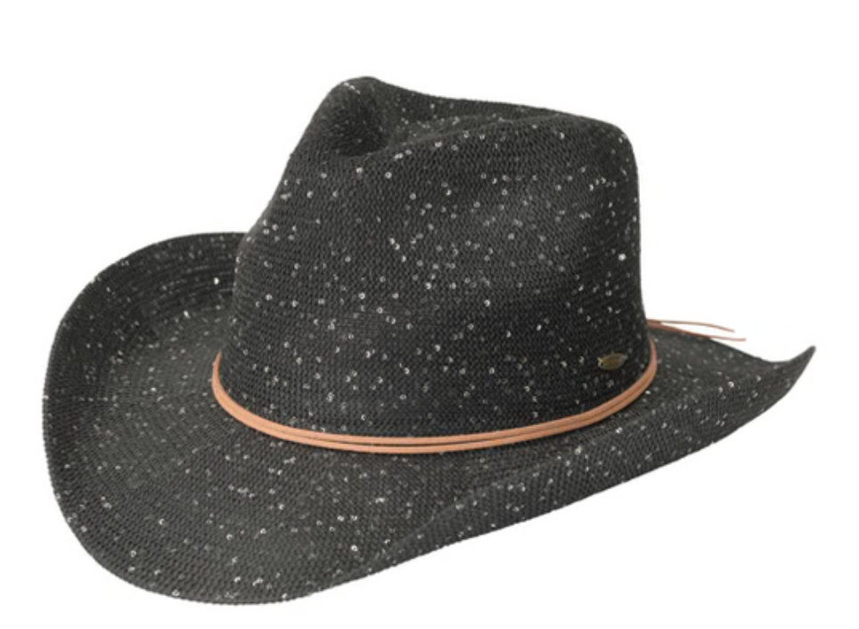 Women's Sequins Cowboy UPF 50+ Sun Protection Cowgirl Hat with Suede String Trim Band L03