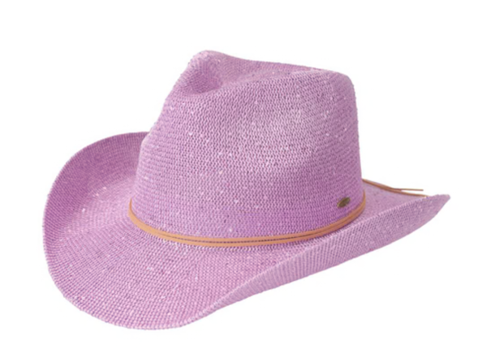 Women's Sequins Cowboy UPF 50+ Sun Protection Cowgirl Hat with Suede String Trim Band L03