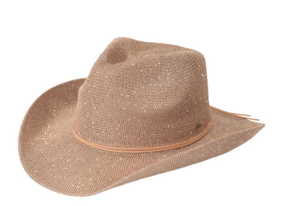 Women's Sequins Cowboy UPF 50+ Sun Protection Cowgirl Hat with Suede String Trim Band L03