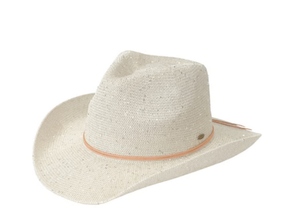 Women's Sequins Cowboy UPF 50+ Sun Protection Cowgirl Hat with Suede String Trim Band L03