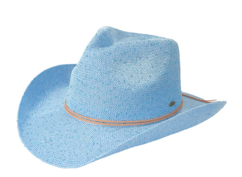 Women's Sequins Cowboy UPF 50+ Sun Protection Cowgirl Hat with Suede String Trim Band L03