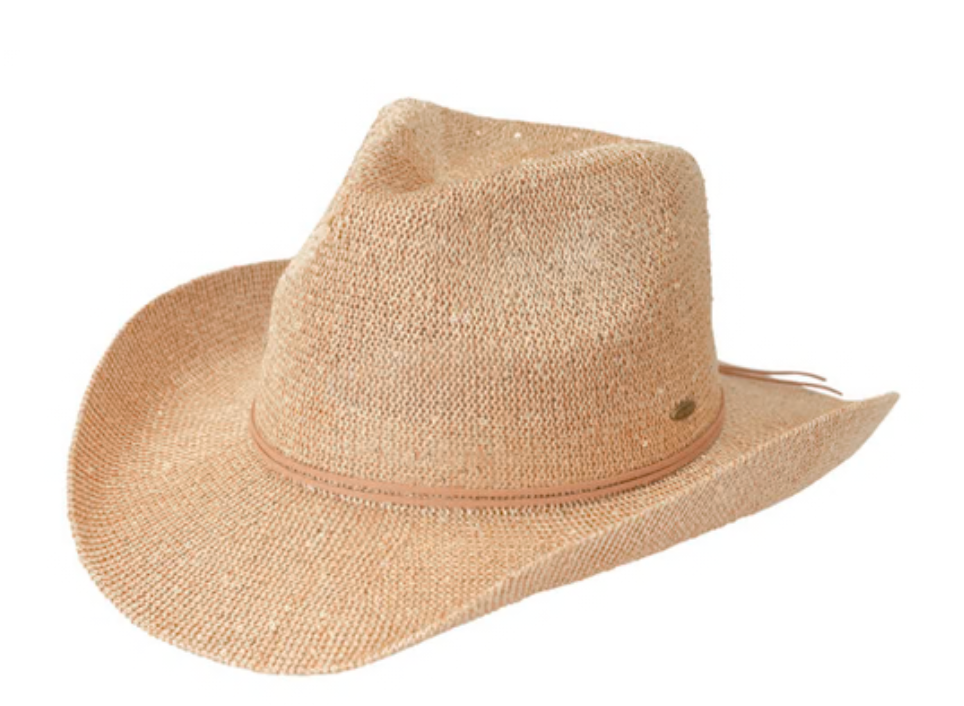 Women's Sequins Cowboy UPF 50+ Sun Protection Cowgirl Hat with Suede String Trim Band L03