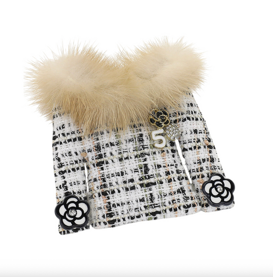 Fuzzy Fur Trim Tweed Jacket Pin Brooch