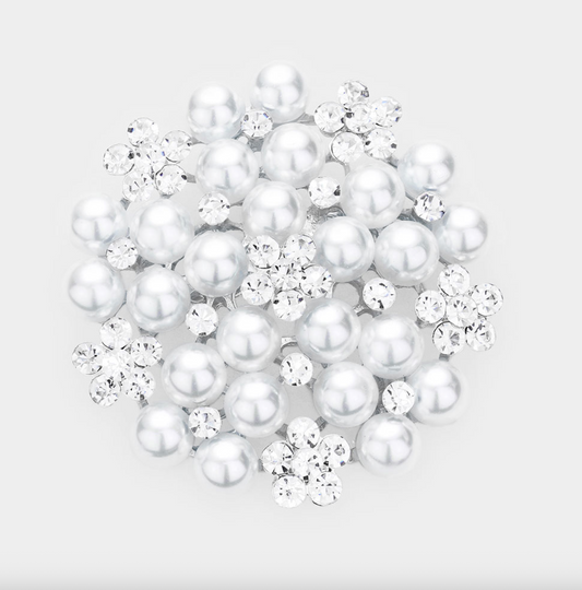Pearl Crystal Floral Flower Pin Brooch