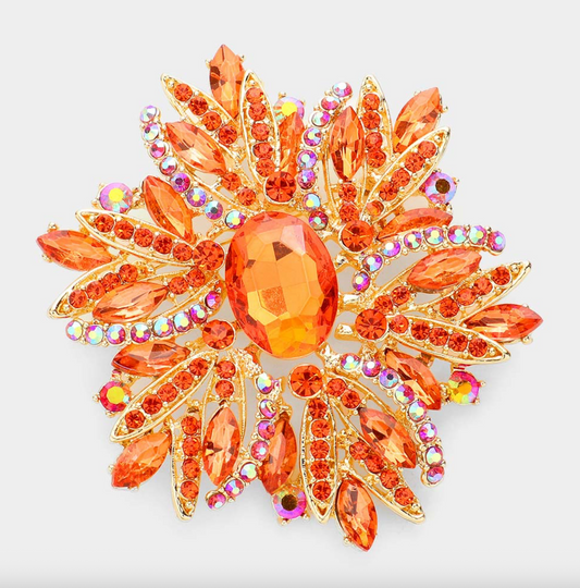 Glass Crystal Flower Brooch Large Size