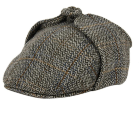 Men's Berteil 100% Wool Tweed Herringbone Ivy Caps W/Ear Flaps LB6088