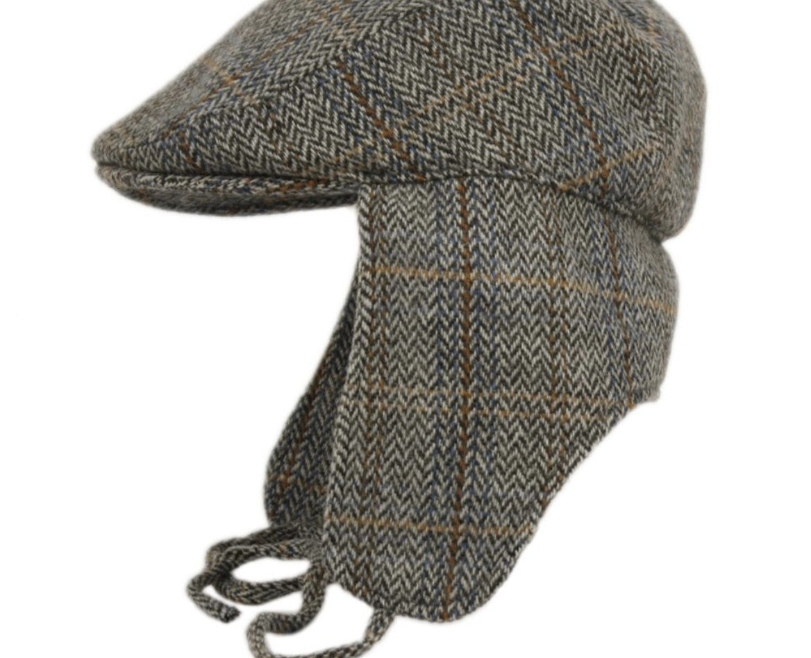 Men's Berteil 100% Wool Tweed Herringbone Ivy Caps W/Ear Flaps LB6088