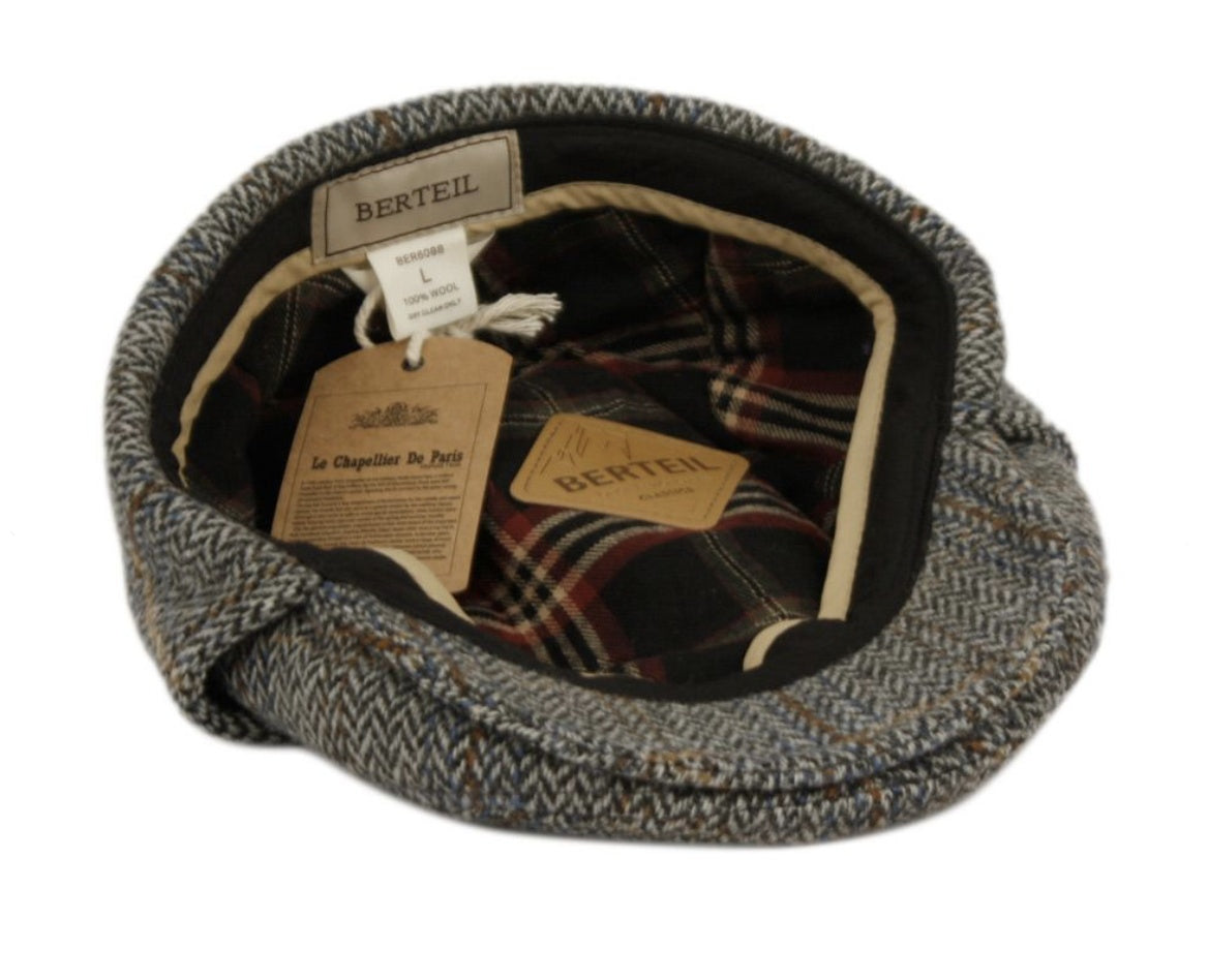 Men's Berteil 100% Wool Tweed Herringbone Ivy Caps W/Ear Flaps LB6088