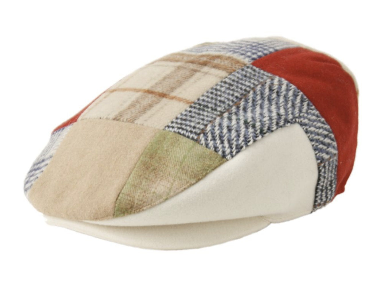 Men's Narrow Fit Tweed Herringbone Wool Patch Work Plaid Ivy Caps W/Cloth Fabric Lining