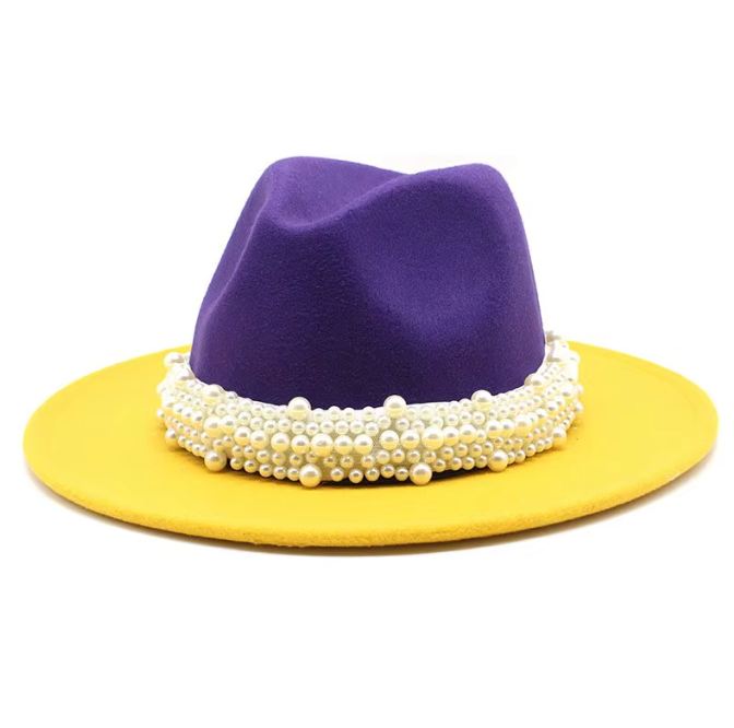 Women's Two Tone Fedora with Pearl Band