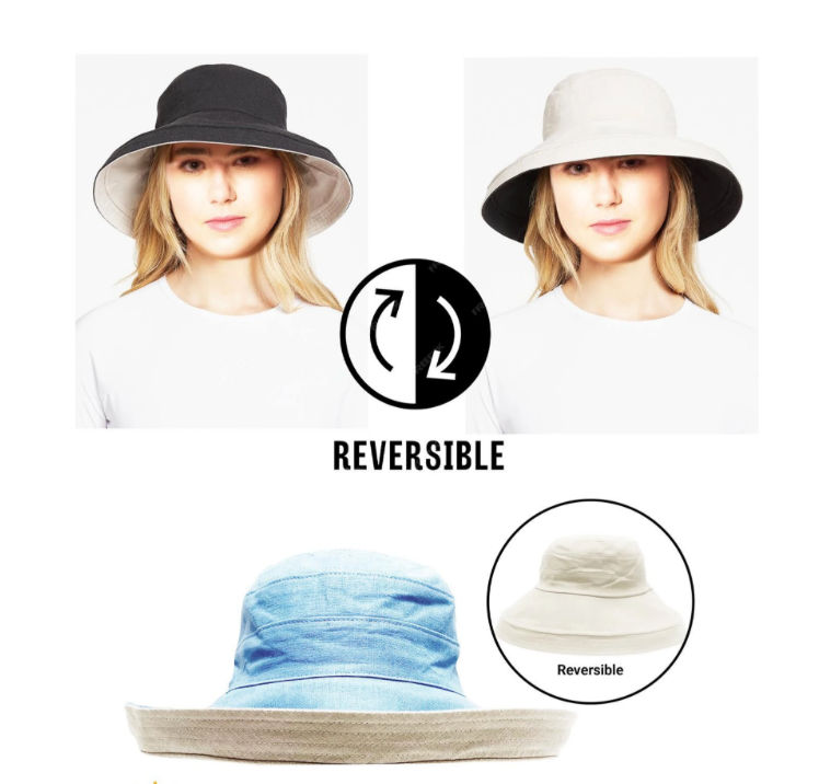 50 UPF-UV Sun Protection 100% Cotton Reversible Two Tone Sun Cloche Bucket Hats 7139