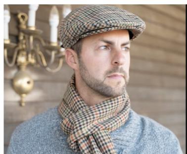 Wool Blend Patch Work Newsboy Cap With Quilted Satin Lining front snap button