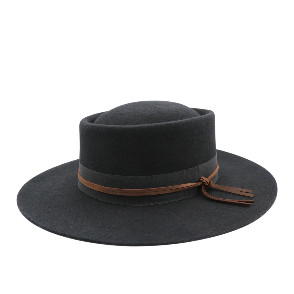 Unsex Wide Brim Wool Fedora  Round Top with Inside Adjustable Velcro Band