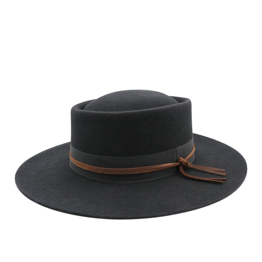 Unsex Wide Brim Wool Fedora  Round Top with Inside Adjustable Velcro Band